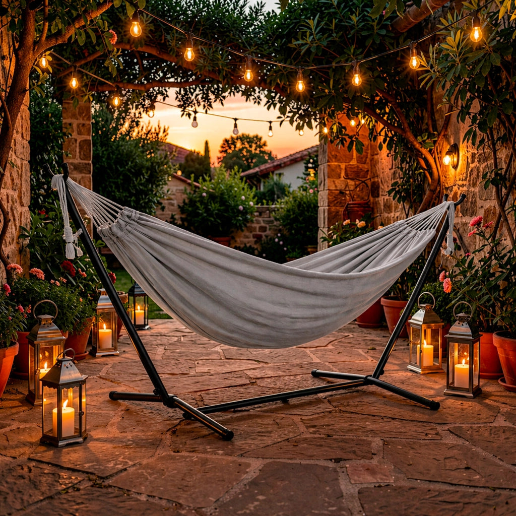 Amaca Da Giardino Con Supporto In Acciaio Portata 200 Kg Altezza Regolabile Telo Cotone Resistente Amaca Brasiliana Esterno Terrazzo Piscina Balcone Con Borsa 265 x 110 x 100 Cm Grigio