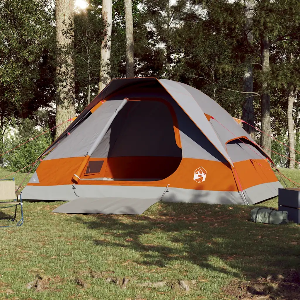Tenda da Campeggio a Cupola 4 Persone-Tenda per Escursionismo Grigio e Arancione 624610