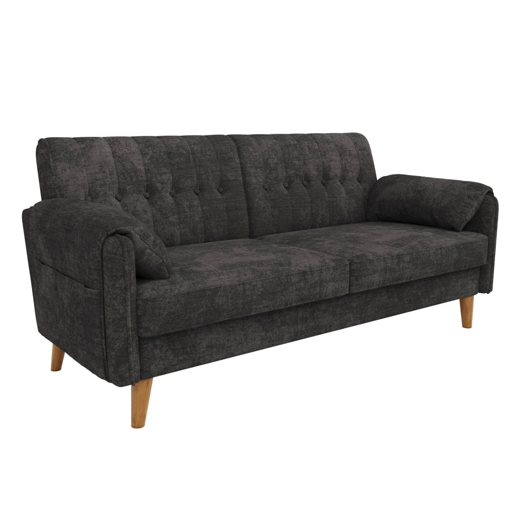 Divano 2 posti in chenille grigio scuro 161;5 x 79 x 83;5 cm con braccioli e tasche laterali