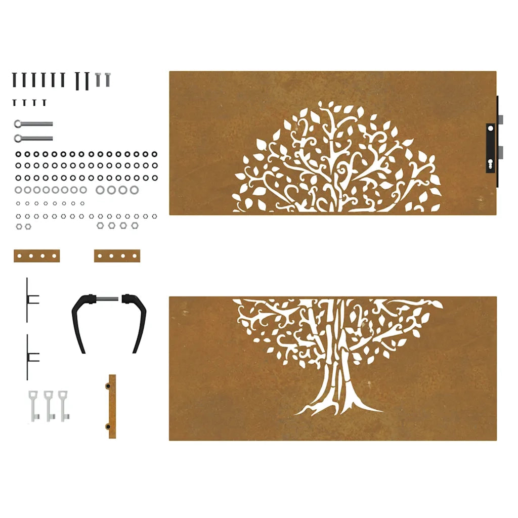 Cancello da giardino 85x100 cm in acciaio Corten con design ad albero 153209