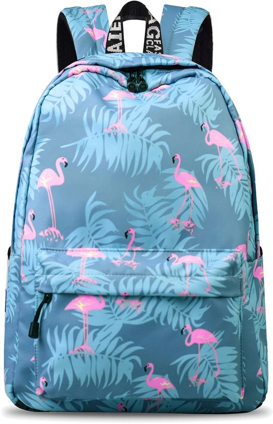 Borsa scolastica per ragazze, borsa per tempo libero moda per donne, ragazze, ragazzi, borsa impermeabile, borsa scolastica, borsa per la giornata con tasca per laptop, blu flamingo-1