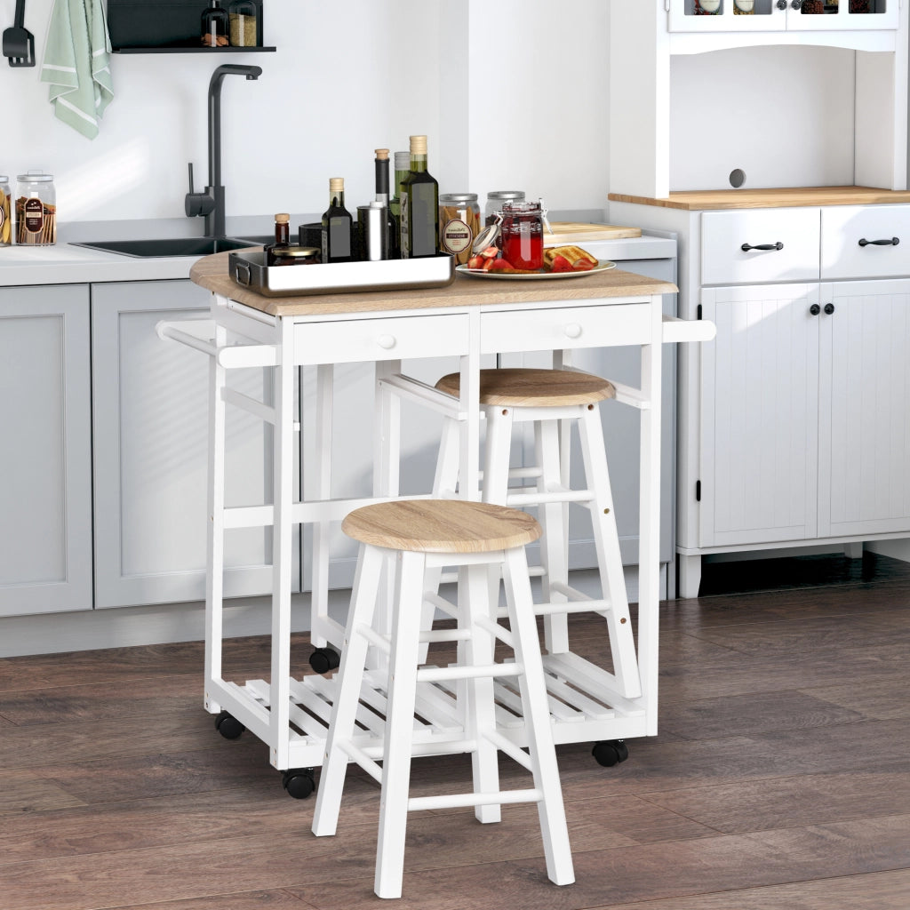 Tavolo da Cucina Pieghevole con 2 Sgabelli ¨C zephmum ¨C Legno Bianco