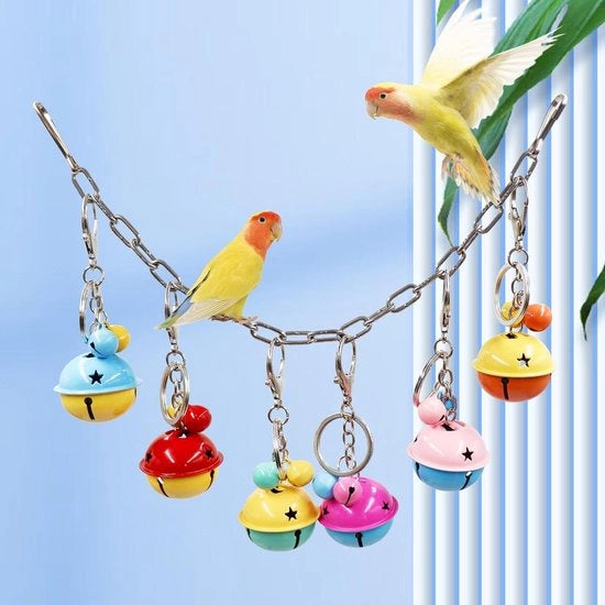 Giocattoli per uccelli in diverse colori - Adatti a pappagalli, pappagalli nani e conuri - Campanelli metallici con campanelli