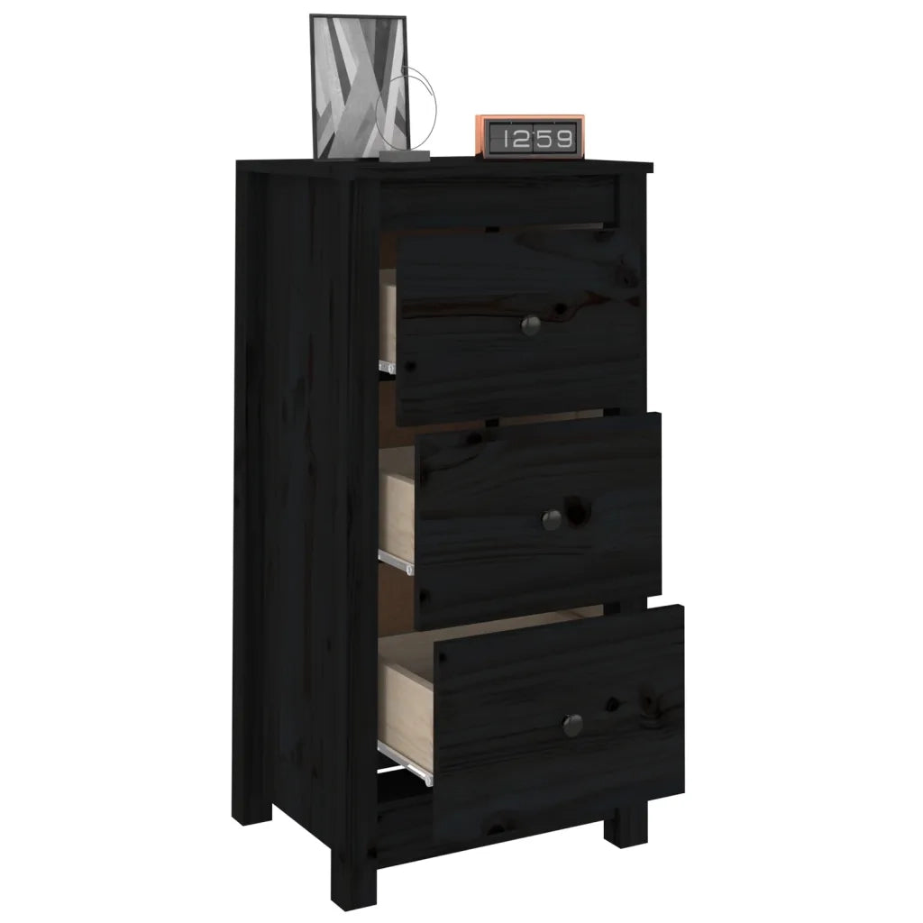 Credenze 2 pz Nere 40x35x80 cm in Legno Massello di Pino 813748