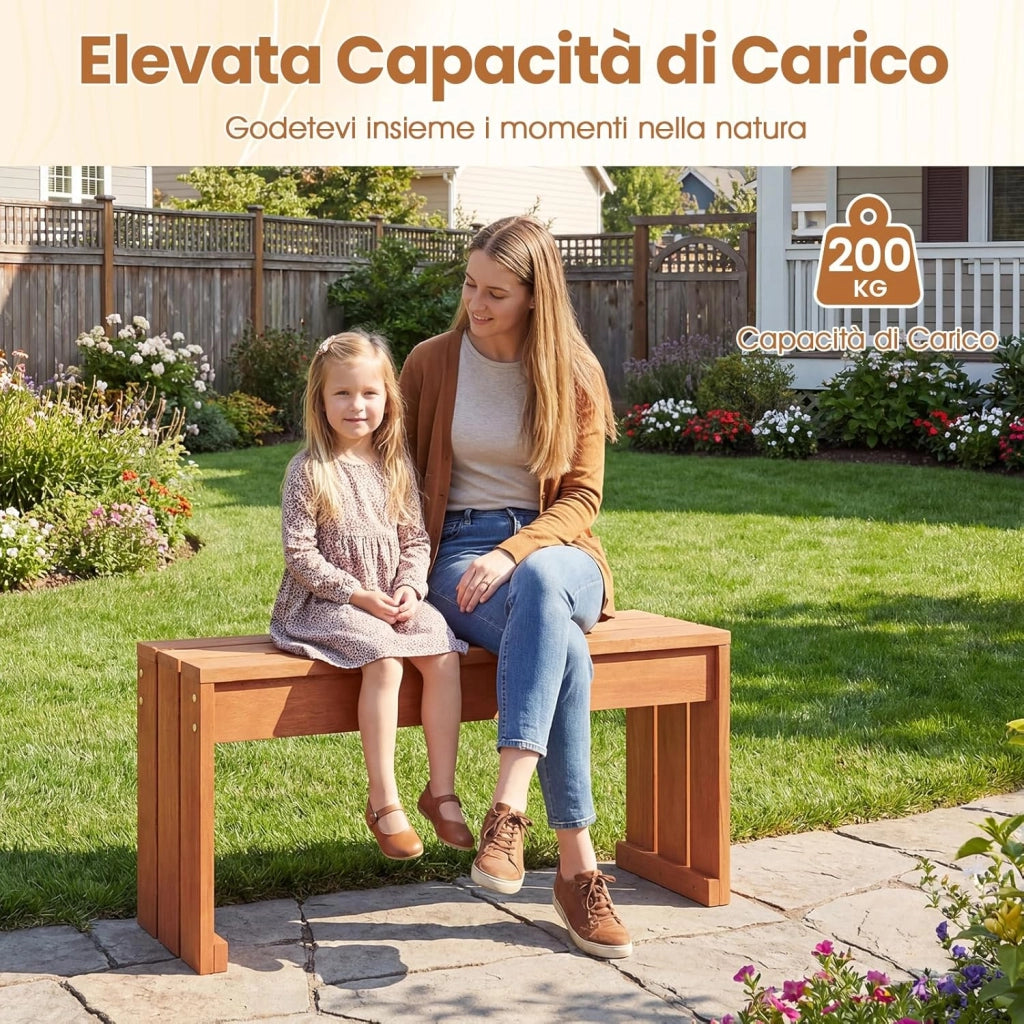 Panchina da Esterno con Seduta a Doghe per 2 Persone, Portata 200 kg, Panca da Giardino con Solida Struttura in Legno Massello, Panca per Ingresso, Giardino e Gazebo, 90 x 30 x 44 cm