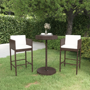 Set Bar da Giardino 3 pz con Cuscini Polyrattan Marrone 3094771