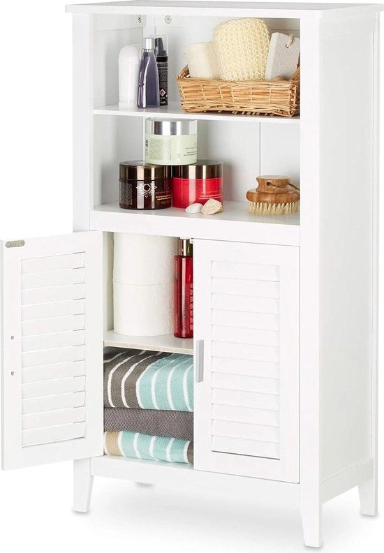 Cassettone da bagno in bambù e lamelle bianche - HBD 92 x 50 x 255 cm cassettone da bagno alto