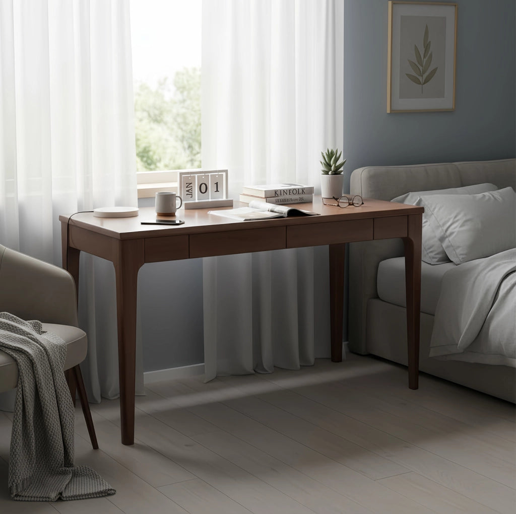 Scrivania in legno massello noce con 2 cassetti