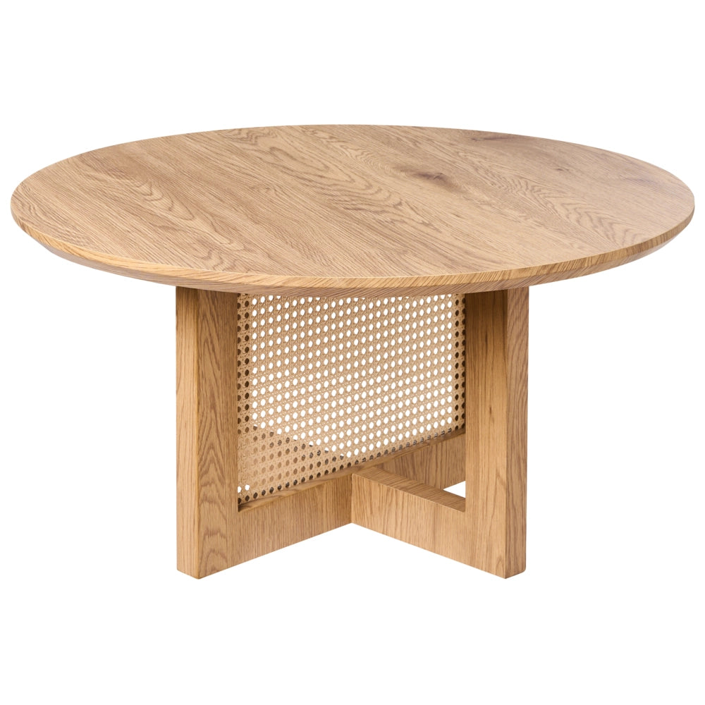 Tavolino moderno in MDF e rattan ø 80 cm Arredamento per il soggiorno Marrone chiaro