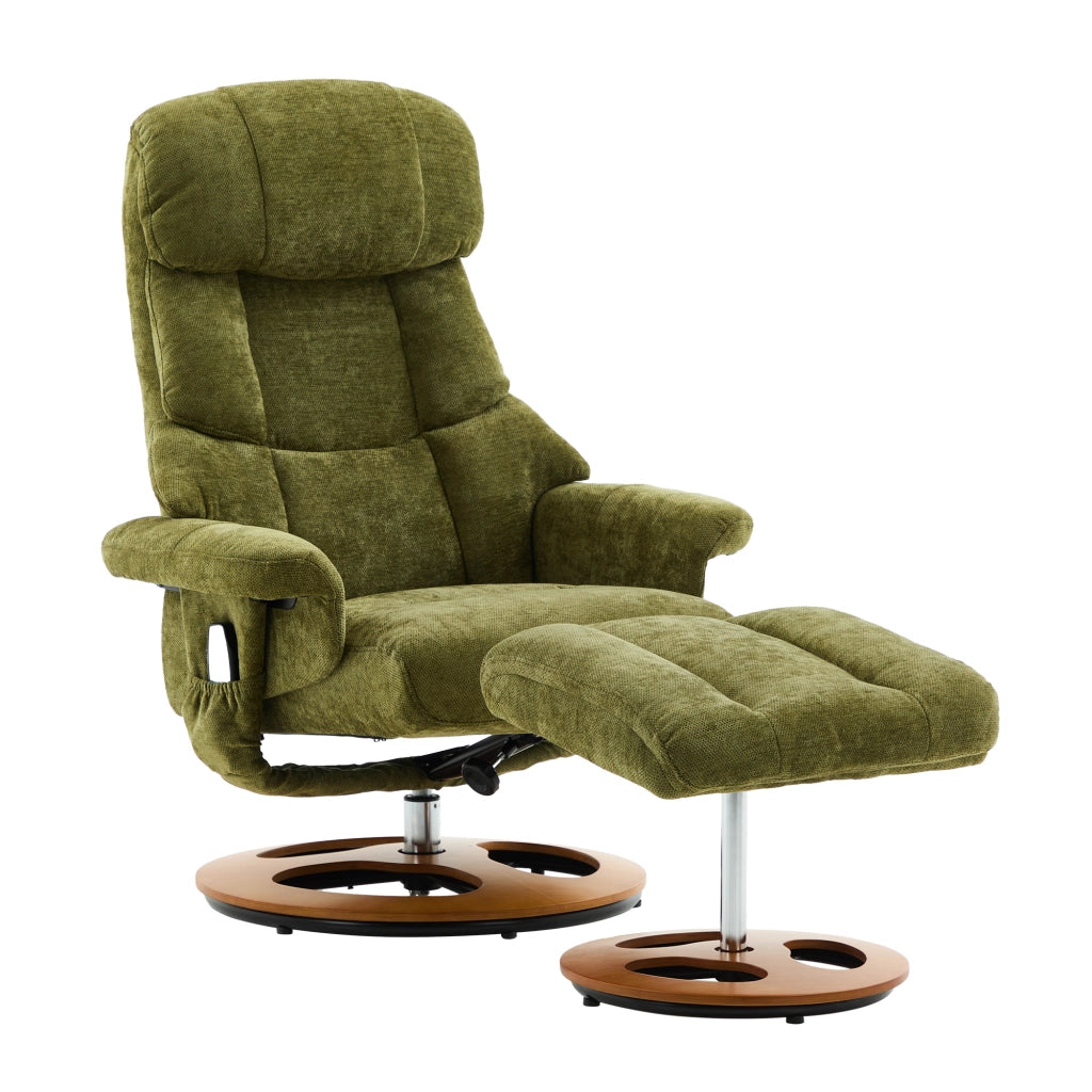 Poltrona Relax Massaggiante Reclinabile con Poggiapiedi ¨C MINIMAL ¨C Verde, Girevole, Tessuto Chenille