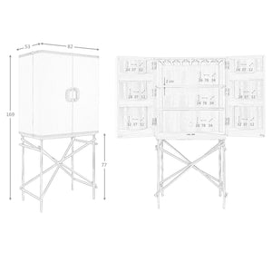 Credenza alta, tessuto, noce e acciaio lucido dorato