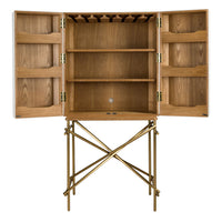 Credenza alta, tessuto, noce e acciaio lucido dorato