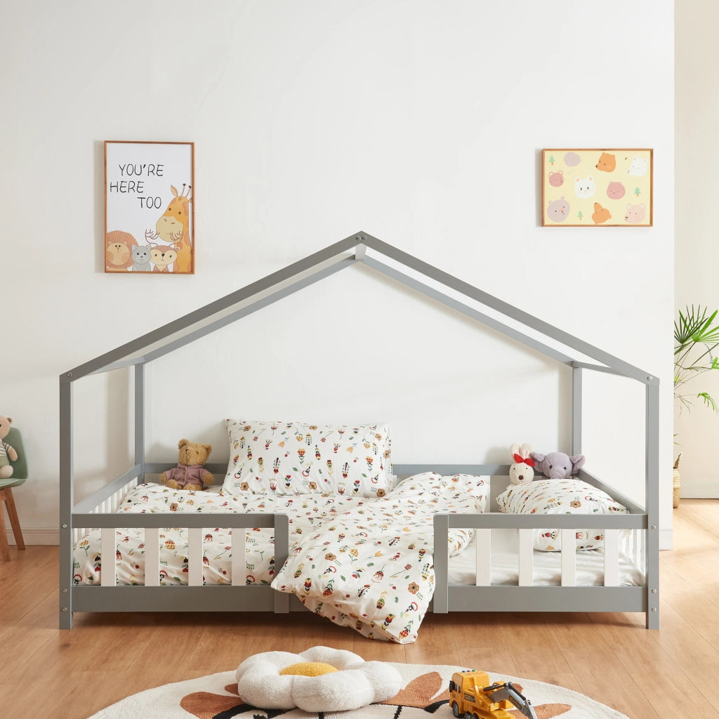 Letto per Cameretta Treviolo a Forma di Casetta con Materasso 140x200 cm Grigio [en.casa] [neu.haus]