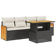 Set Divani da Giardino 5 pz | Set Salotto da Giardino con Cuscini in Polyrattan Nero