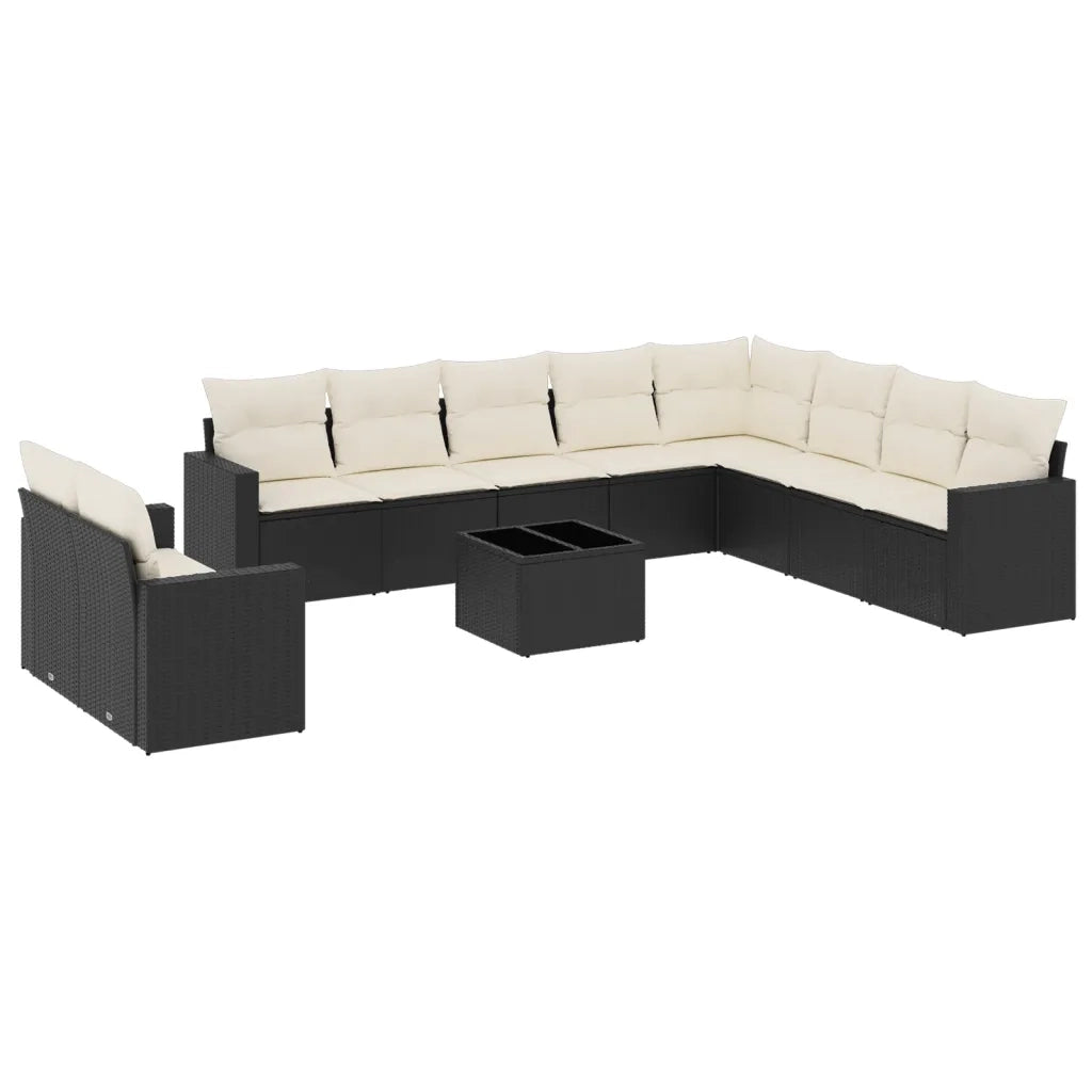 Set Divani da Giardino 11 pz con Cuscini in Polyrattan Nero 3251513