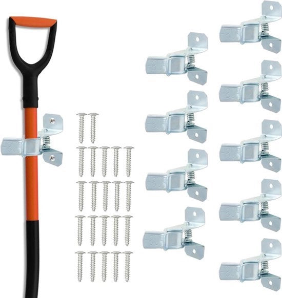 Sistema di appoggio per attrezzi - 10 pezzi - Appigli per attrezzi - Scopa - Asta e vanga - Appigli per garage e capannone