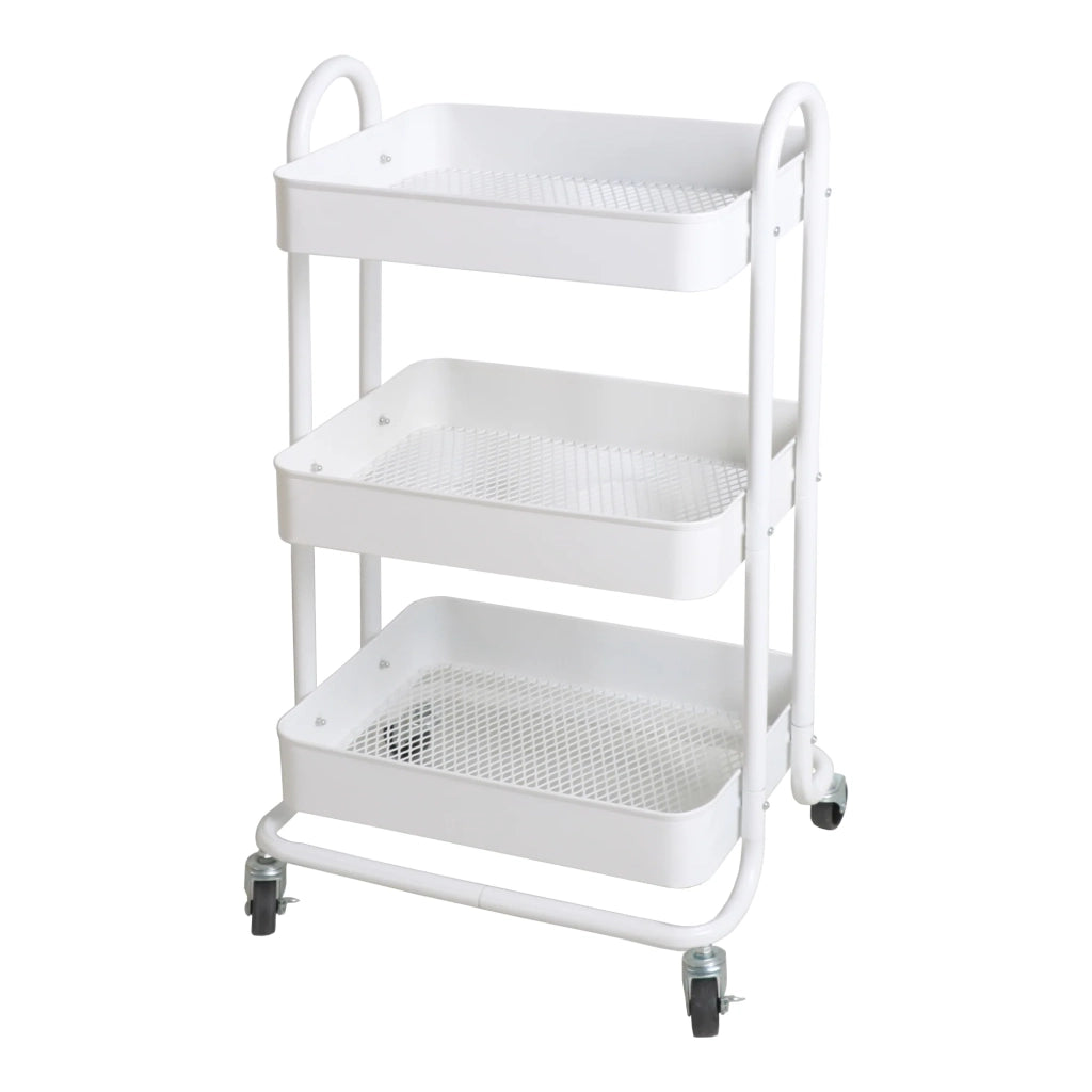 Carrello di servizio in acciaio con ruote a 3 cestelli 78,5 x 46 x 35 cm bianco 03_0006799