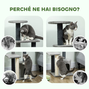 Albero per Gatti Multilivello 103 cm con Cuccia e Tiragraffi in Sisal Grigio
