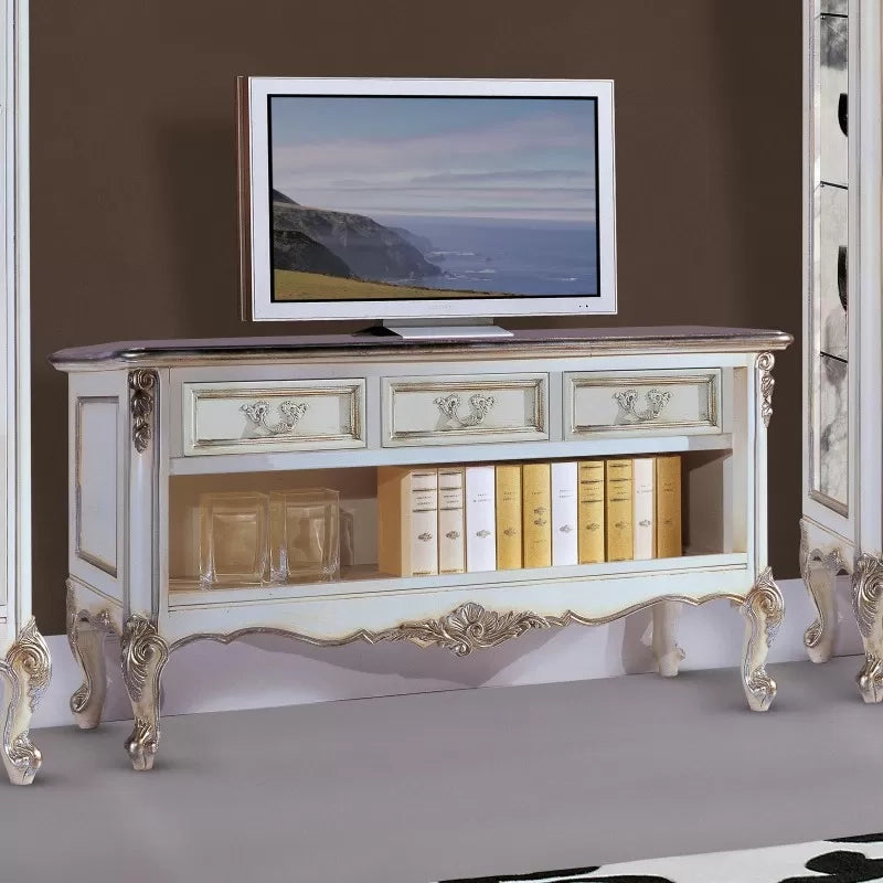 Parete attrezzata classica legno shabby bianco argento - Mobili 2G