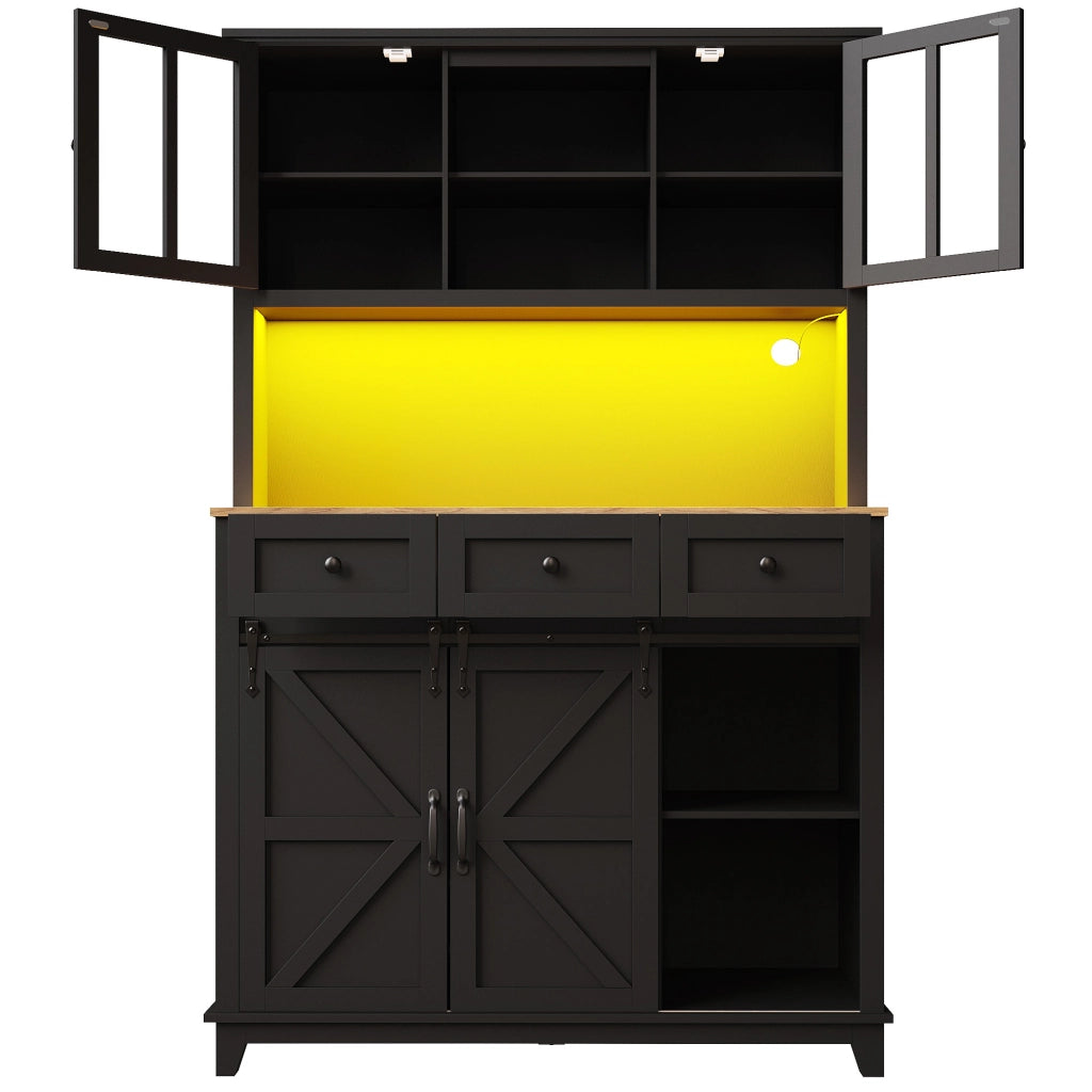 Credenza Vetrina con LED ¨C MINIMAL ¨C Nero, Ripiani Regolabili, 105x38x180