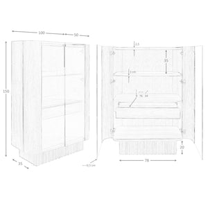 Credenza alta in vetro temperato, noce con illuminazione interna