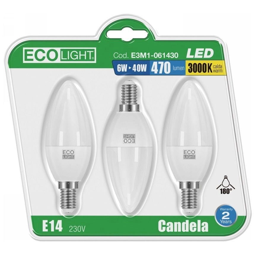 Lampadina Led Candela 6W E14 3 Pz