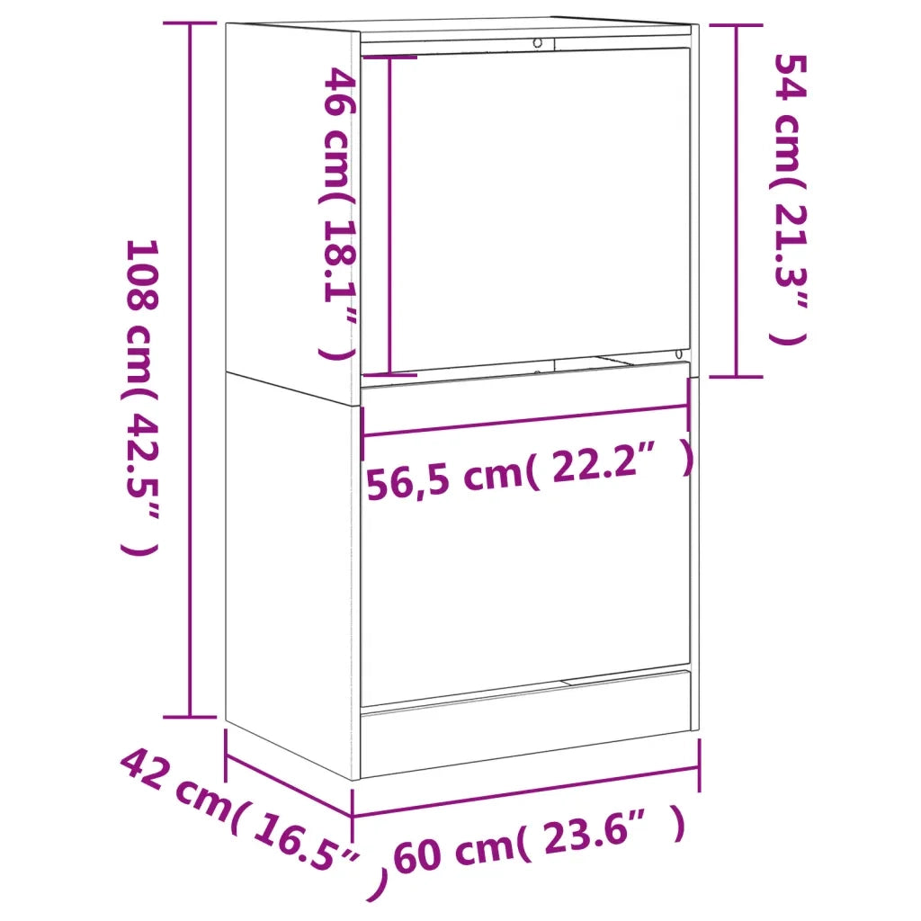 Scarpiera con 2 Cassetti Ribaltabili-Scaffale per scarpe Bianca 60x42x108 cm