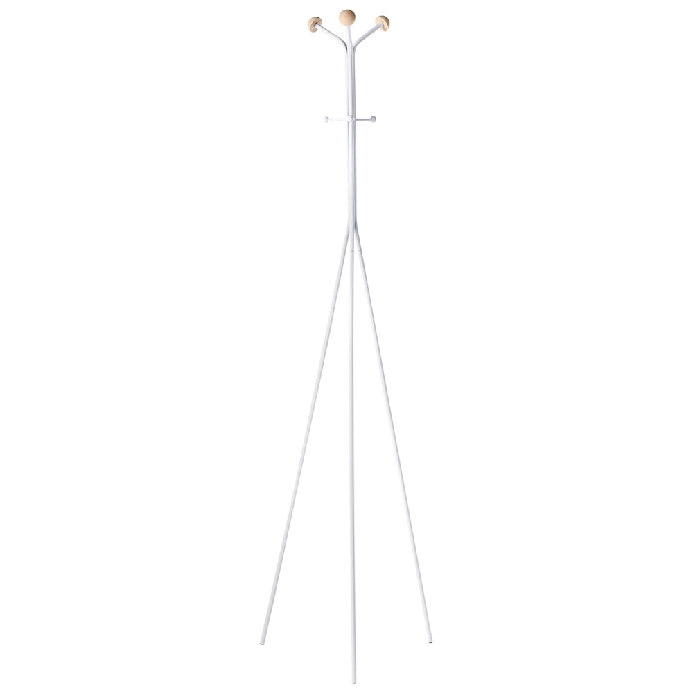 Appendiabiti in acciaio bianco, 176 cm, appendiabiti da terra con dettagli in legno e 6 ganci, moderno per ingresso