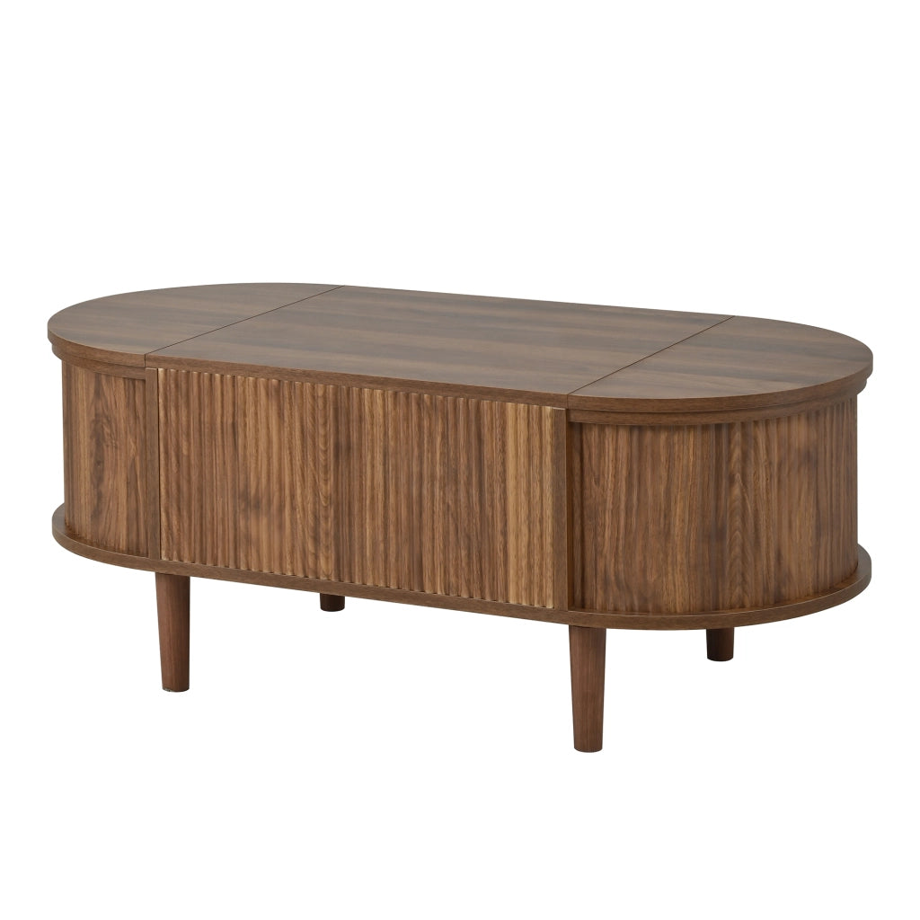Tavolino da salotto ovale regolabile - Zephmum - Vintage, gambe in legno massello, con spazio di archiviazione