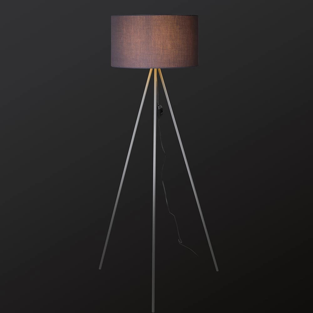 Lampada Piantana Treppiedi Dimmerabile Moderna Paralume E27 60W Tessuto Grigio