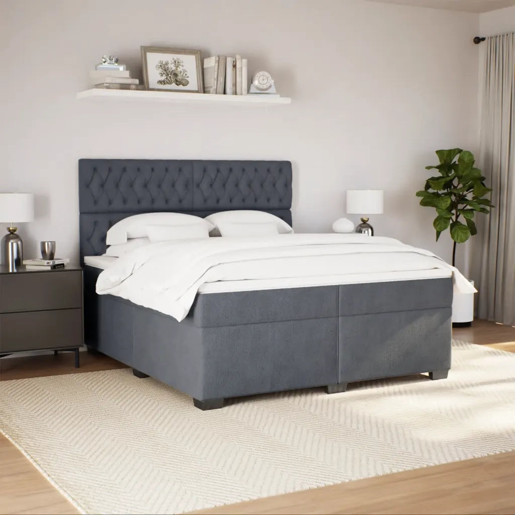Giroletto a Molle con Materasso Grigio Scuro 200x200 cm Velluto