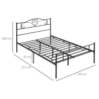 Struttura Letto Una Piazza e Mezza in Acciaio con Doghe Integrate, Testiera e Pediera, 140x200cm