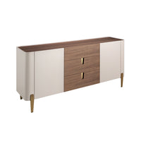 Credenza in noce, beige, acciaio lucido dorato e piano in noce