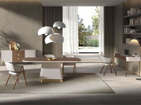 Credenza in noce, beige, acciaio lucido dorato e piano in noce