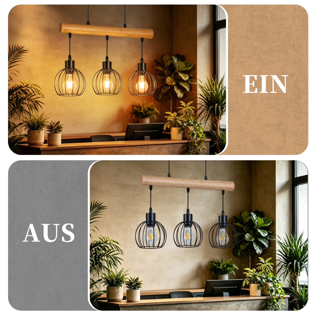ZMH Lampada a sospensione vintage industriale E27 3 luci nera per soggiorno e sala da pranzo lampadine non incluse