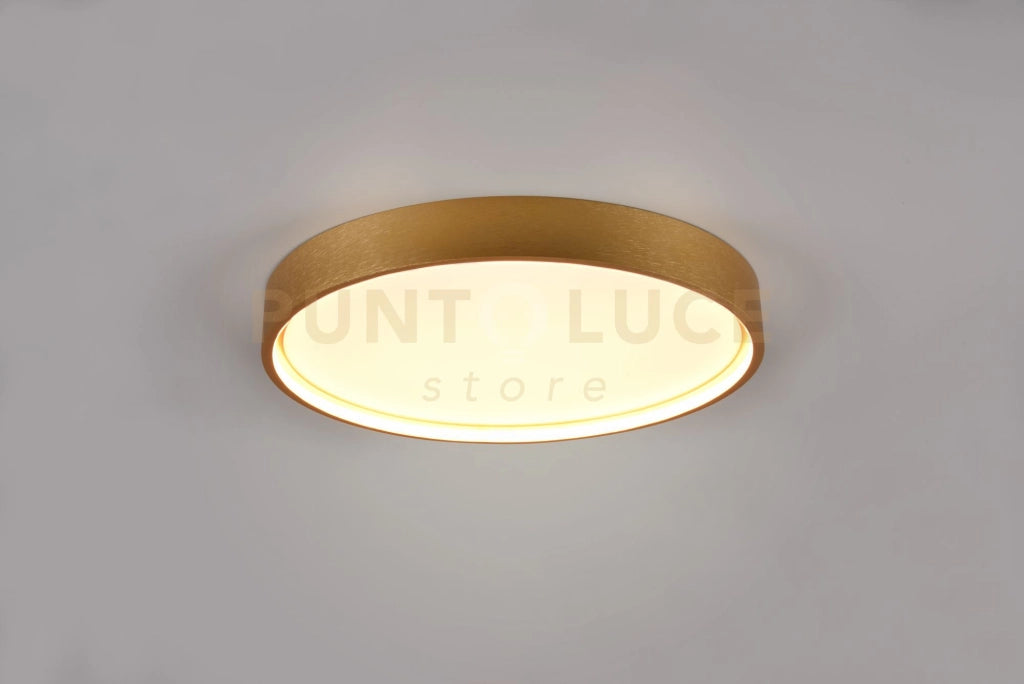 DOHA PLAFONIERA LED 29W 3260lm, 2300+3000+4000K CON BORDO METALLO OTTONE ANTICATO ILLUMINATO E REGOLAZIONE TEMPERATURA DI COLORE LED D. 45CM