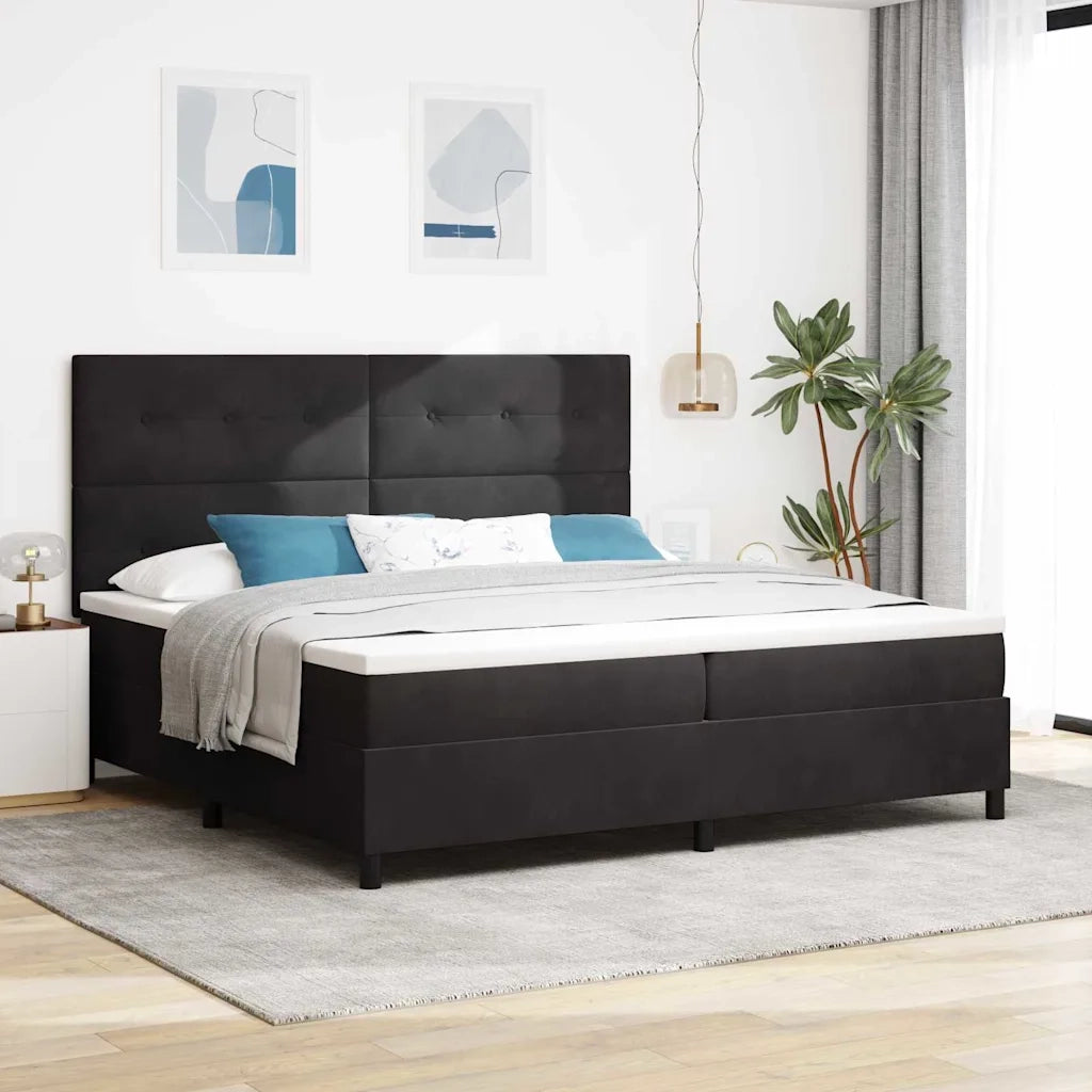 Letto a Sorgente LED con materasso Nero 200 x 200 cm Tessuto