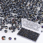 Set di perle in vetro - 1000 pezzi - Perle a faccette - Set per gioielli - Collane/bracciali - 4 mm/6 mm/8 mm - Vetro nero