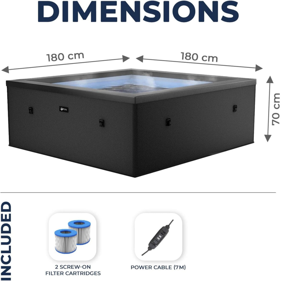 Piscina Spa Vasca Semi-Rigida 180x180x70 cm 6 Posti Riscaldamento Integrato Struttura in Schiuma NetSpa Celestia Grigio