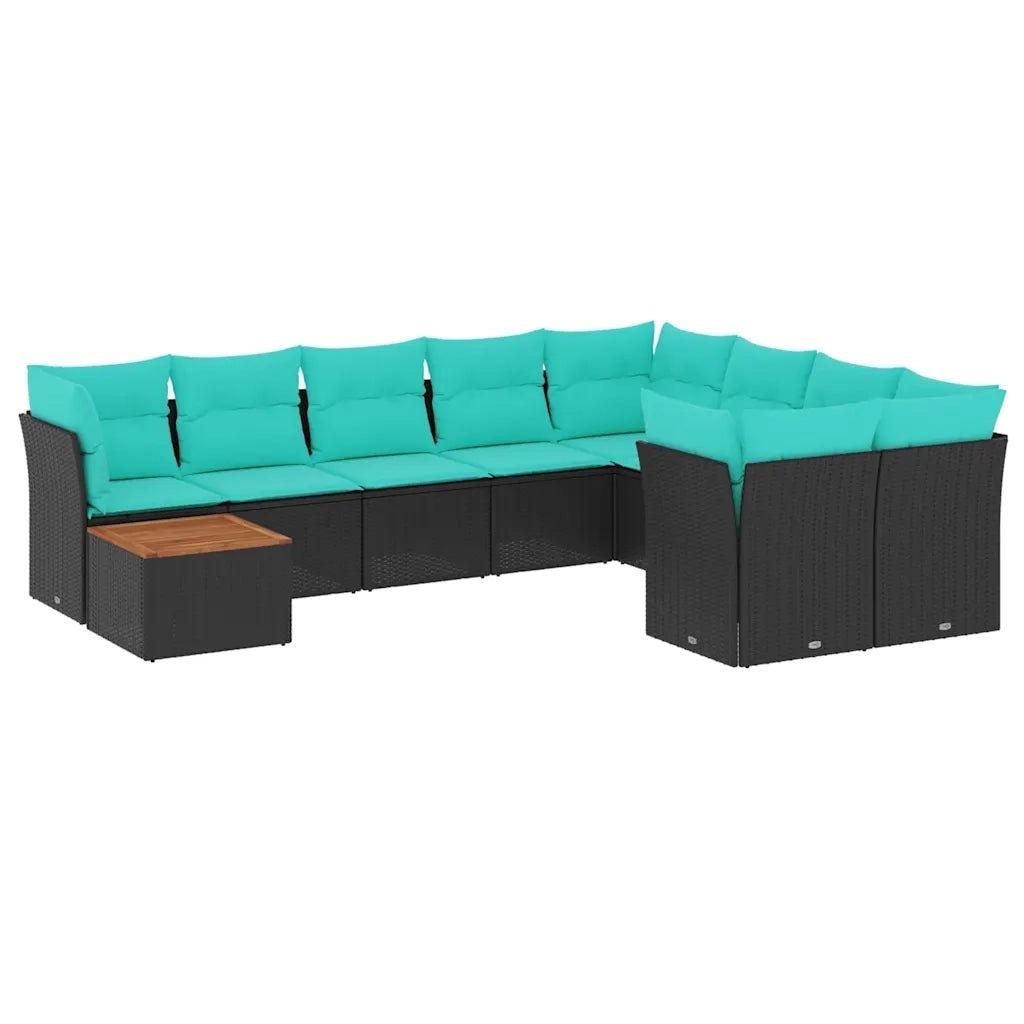 Set Divani da Giardino 10 pz con Cuscini Nero in Polyrattan