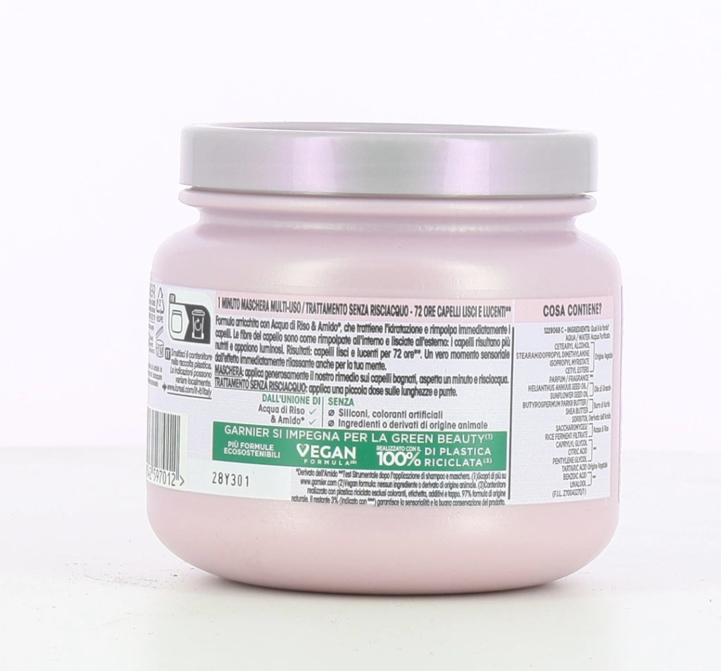 GARNIER ULTRA DOLCE MASCHERA LISCIANTI PER CAPELLI LUNGHI EFFETTO ILLUMINANTE 1 MINUTO DI POSA CON  ACQUA DI RISO 340 ML