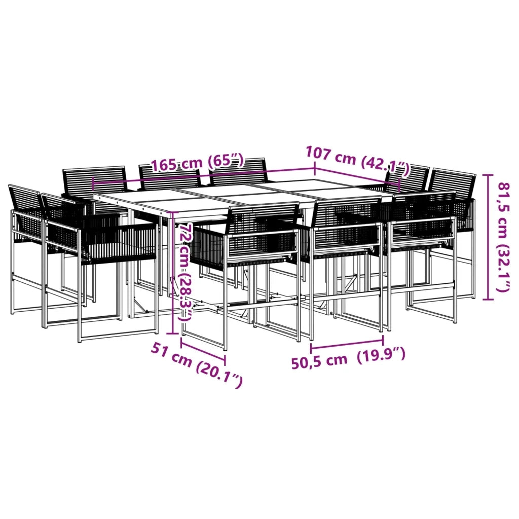Set da Pranzo da Giardino 11 pz con Cuscini in Polyrattan Nero