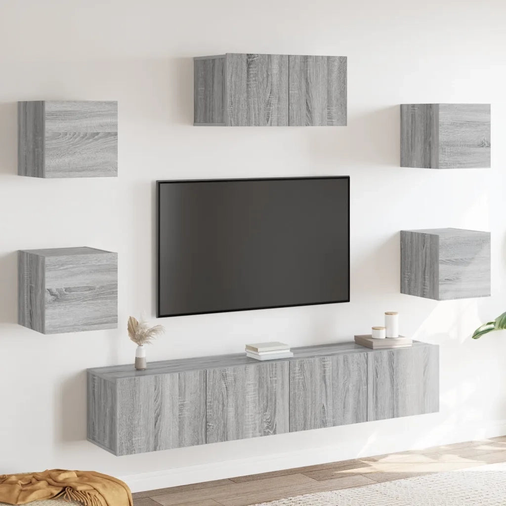 Set di Mobili Porta TV 7 pz Grigio Sonoma in Legno Multistrato cod mxl 20255
