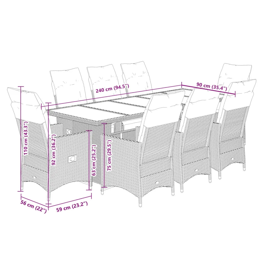 Set Bistrò da Giardino 9 pz con Cuscini in Polyrattan Nero 3277257