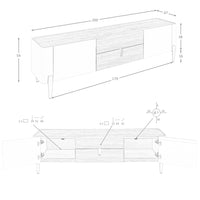 Porta TV in legno beige, acciaio lucido dorato e piano in noce