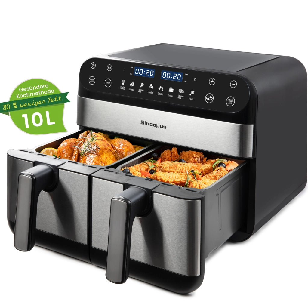 Friggitrice ad aria 10 l a doppio cestello indipendente 2400 W con display LED touch e 8 programmi colore nero