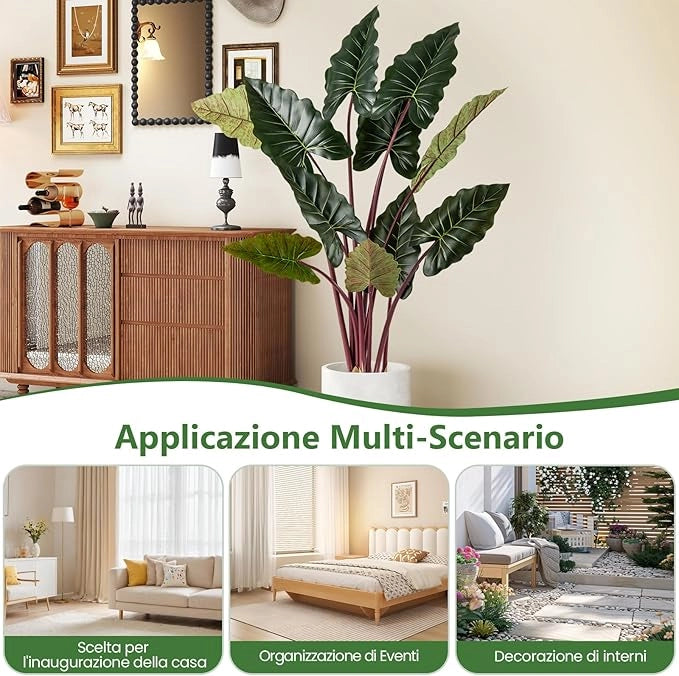 Pianta Artificiale di Taro Arcobaleno 160 cm, Finta Pianta in Vaso Pre-piantato con 11 Foglie Finte, Steli Flessibili, Albero Decorativo Moderno per Ufficio e Casa