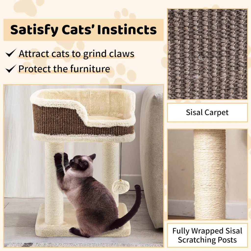 Albero tiragraffi, piccolo e stabile albero per gatti, con comodo lettino per gatti, corda di sisal per albero tiragraffi, arredamento per gatti, 39 x 39 x 50 cm