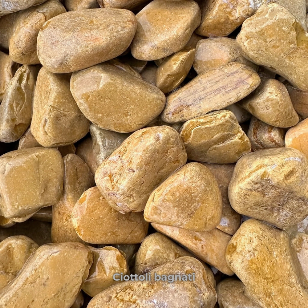 Ciottolo in marmo giallo siena per decorazioni esterne *** misura 25/40, formato 5 kg, confezione 1