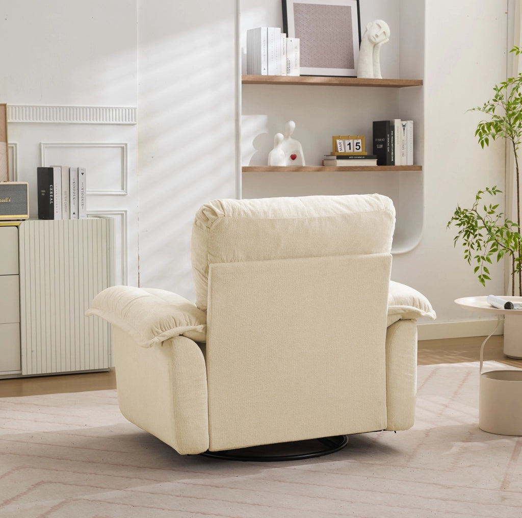 Poltrona girevole 360° oversize in ciniglia beige con cuscino di supporto HOMVRA